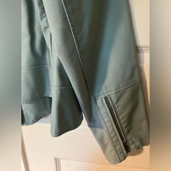 Plus size baby blue faux leather zip-up jacket, 3X - Picture 2 of 9